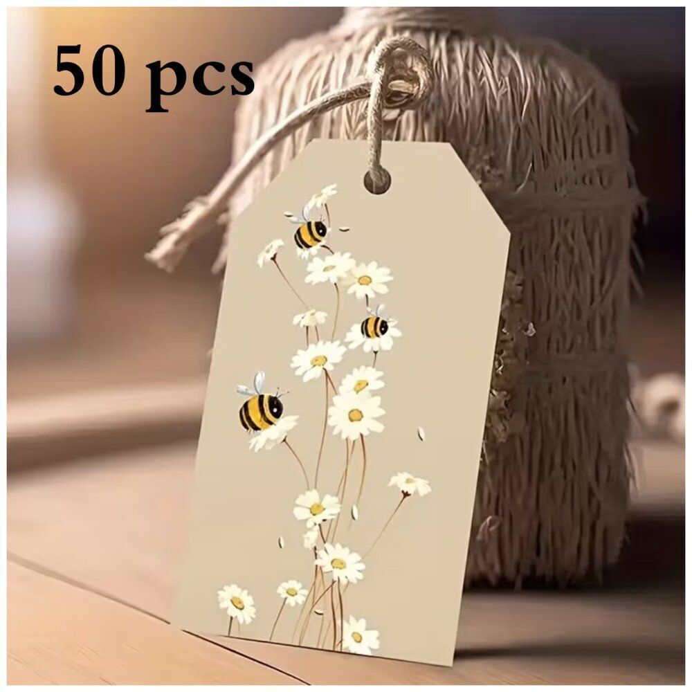 NWT 50pc Rustic Bee Daisy Kraft Gift Tags 3.5"x2"
